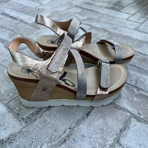 OTBT Metallic Silver and Gold Wedge Sandals
